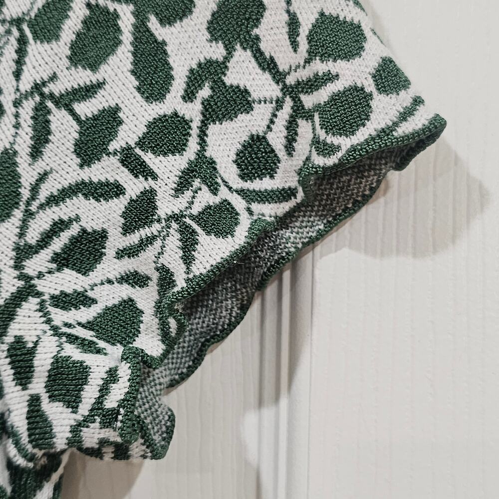 Ann Taylor Sweater Dress Medium Green White Leaf Print Knit Shift Dress - Picture 4 of 7